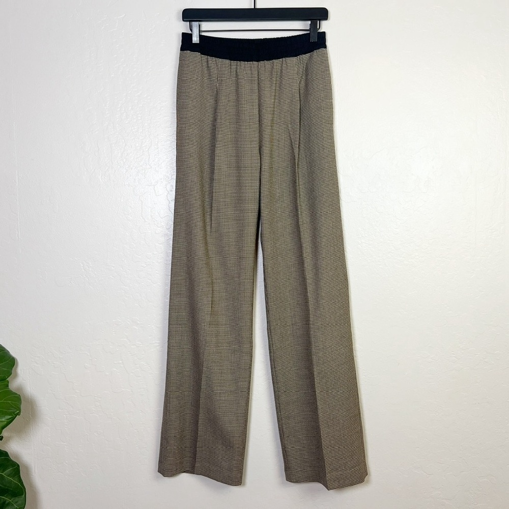 THAKOON Women’s Size 4 Brown Houndstooth Print Smocked Waist Wide Leg Trouser - Picture 2 of 12